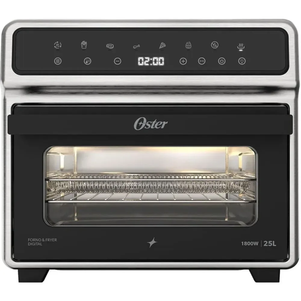 Forno Elétrico Air Fryer Oster Forno e Fryer 25L 1800W Inox Digital Pro 2 em 1 Preto 110V