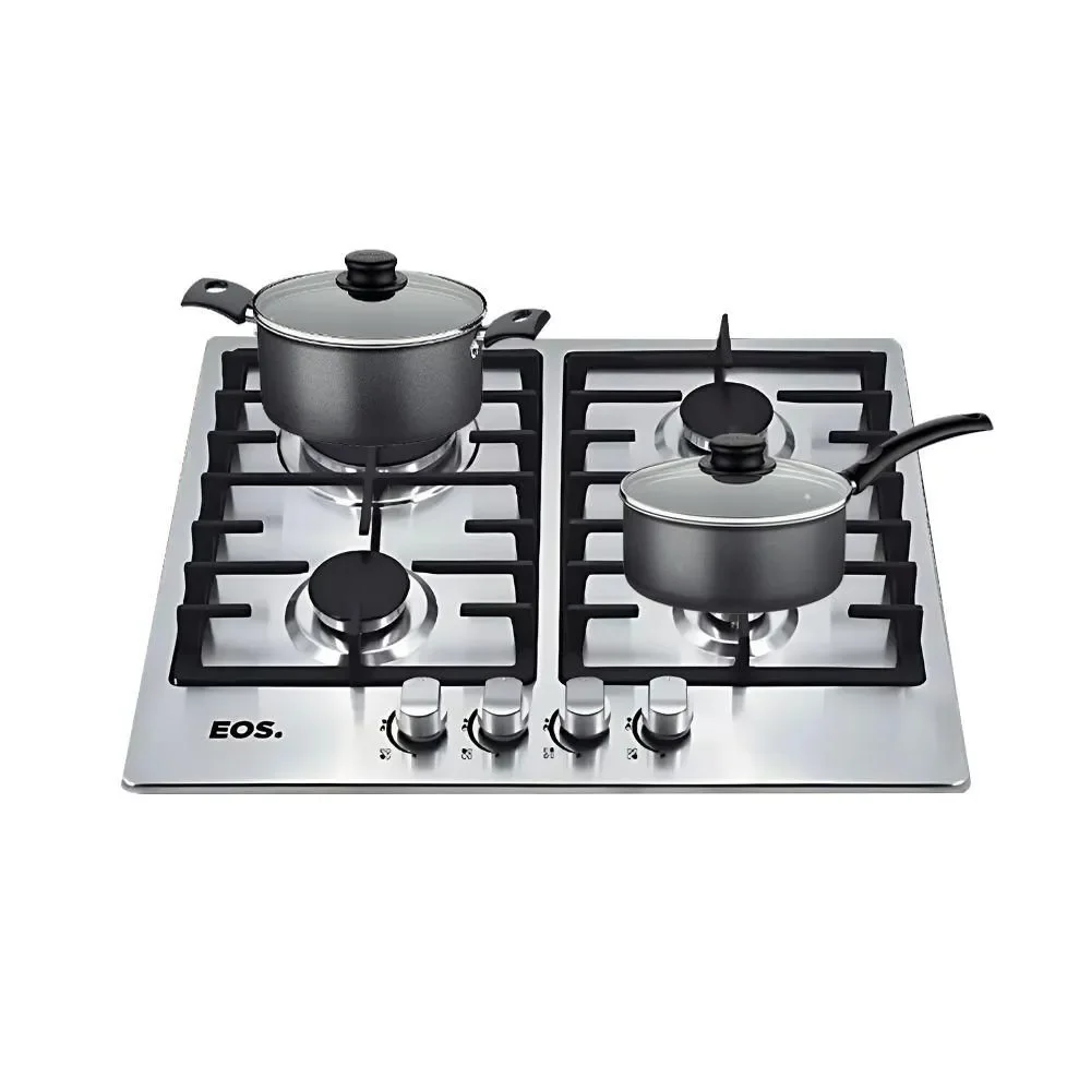 Kit Fogão Cooktop a Gás EOS ECG04 4 Bocas Inox Tripla Chama Embutido com 2 Panelas Tramontina Bivolt