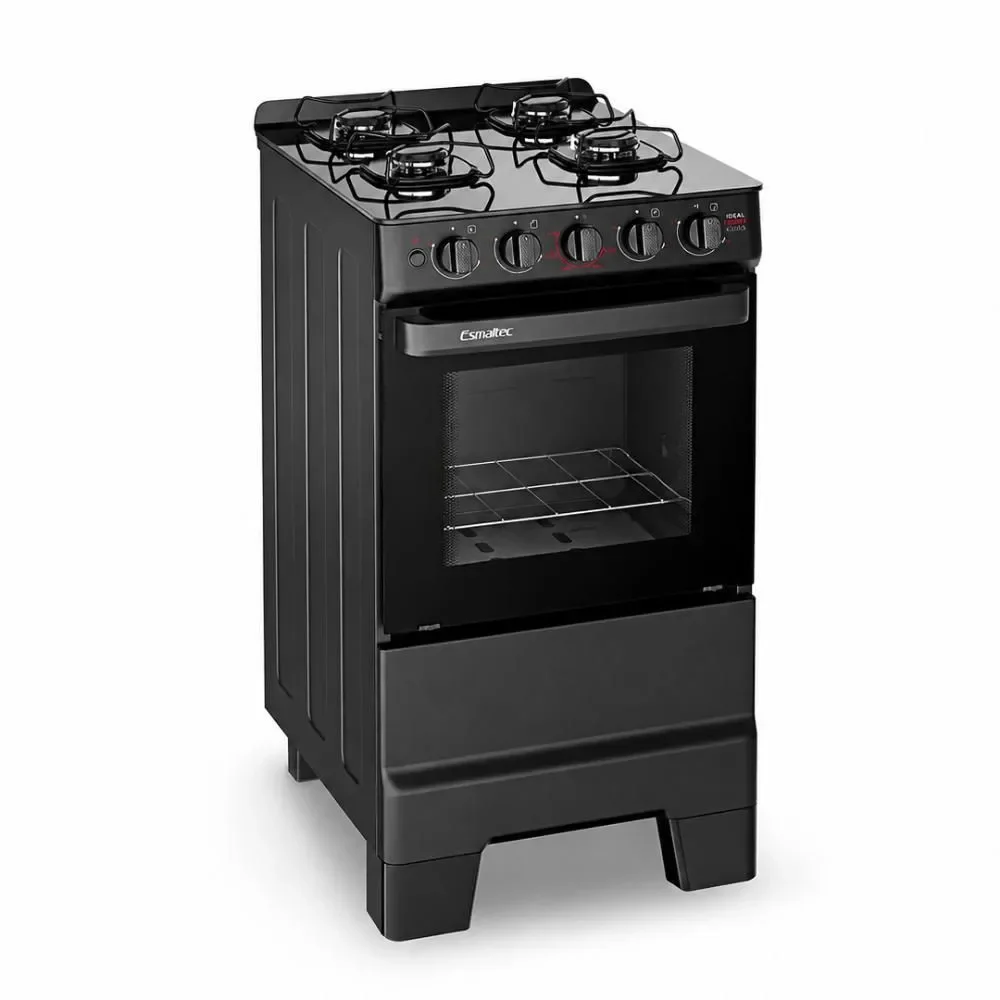 Fogão a Gás de Piso 4 Bocas GLP Esmaltec Ideal Super Glass Vidro Temperado Automático Preto Bivolt 47CM 50L