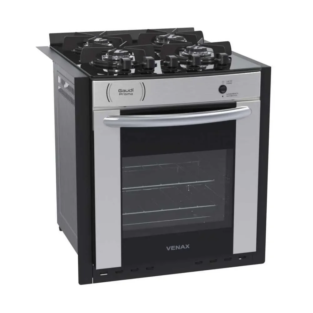 Fogão a Gás de Embutir 4 Bocas Venax Gaudi Prisma Vitreo Bl Inox Mesa de Vidro Temperado Acendimento Automático Bivolt