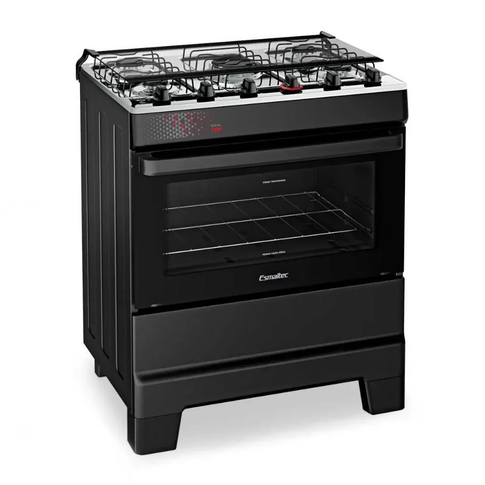 Fogão a Gás de Piso 5 Bocas Esmaltec Ideal Top T5IAP Mesa Inox Acendimento Automático Preto Bivolt