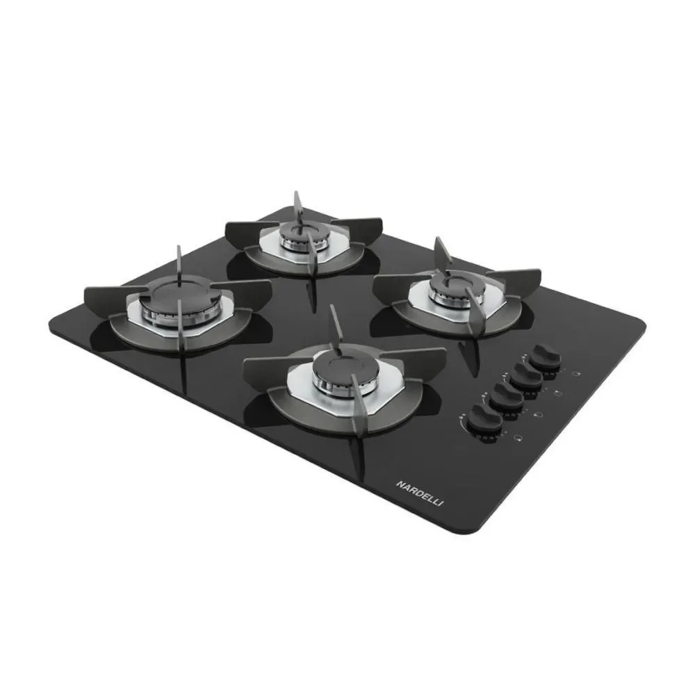Fogão Cooktop Gás Nardelli Safe4 4 Bocas Vidro Temperado Trempe Ferro Fundido Preto Bivolt