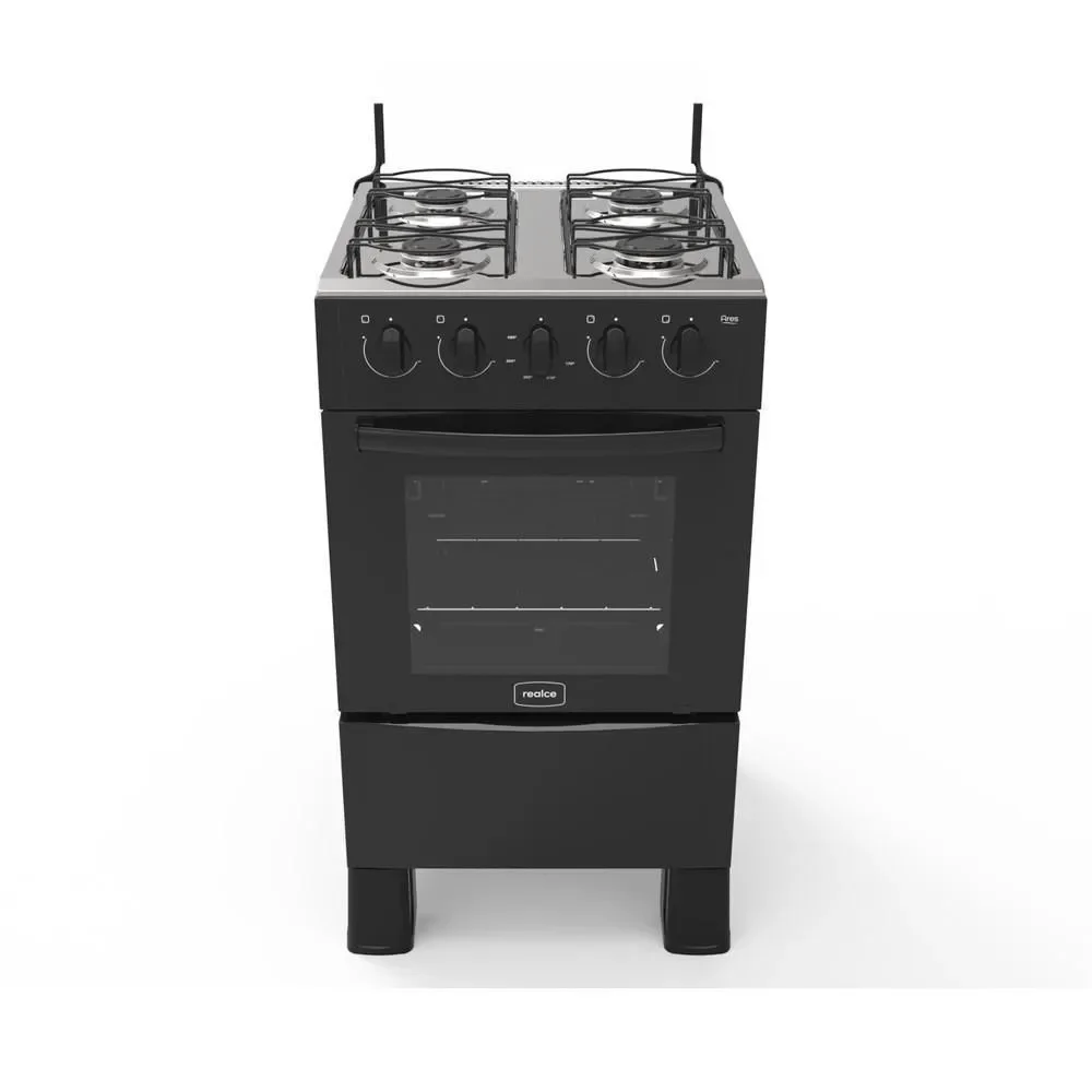 Fogão de Piso a Gás 4 Bocas Realce Eletrodomésticos CR200 Mesa Inox Acendimento Manual Preto Bivolt