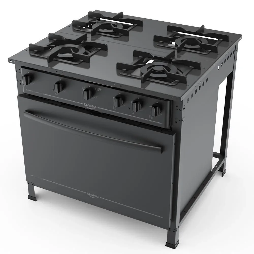 Fogão Industrial 4 Bocas Gás GLP Dako Couraçado Mesa Esmaltada Acendimento Manual Preto 120L