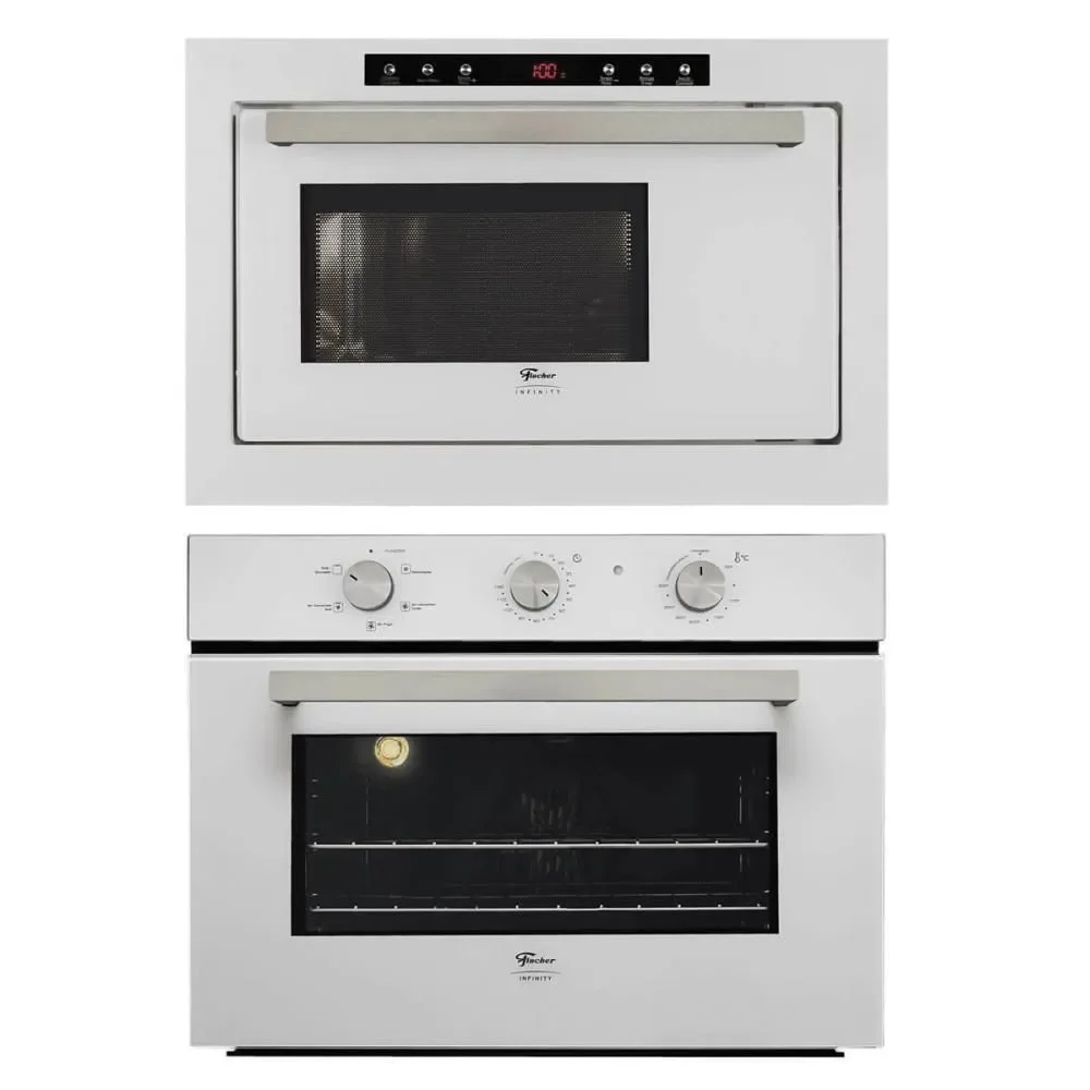 Kit Forno Elétrico de Embutir e Micro-ondas Fischer Infinity 50L com Air Fryer 5 Funções 25L Branco 110V