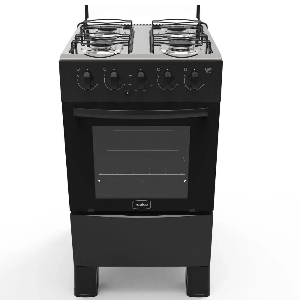 Fogão de Piso a Gás 4 Bocas Realce Eletrodomésticos CR201 Mesa Inox Acendimento Automático Preto Bivolt