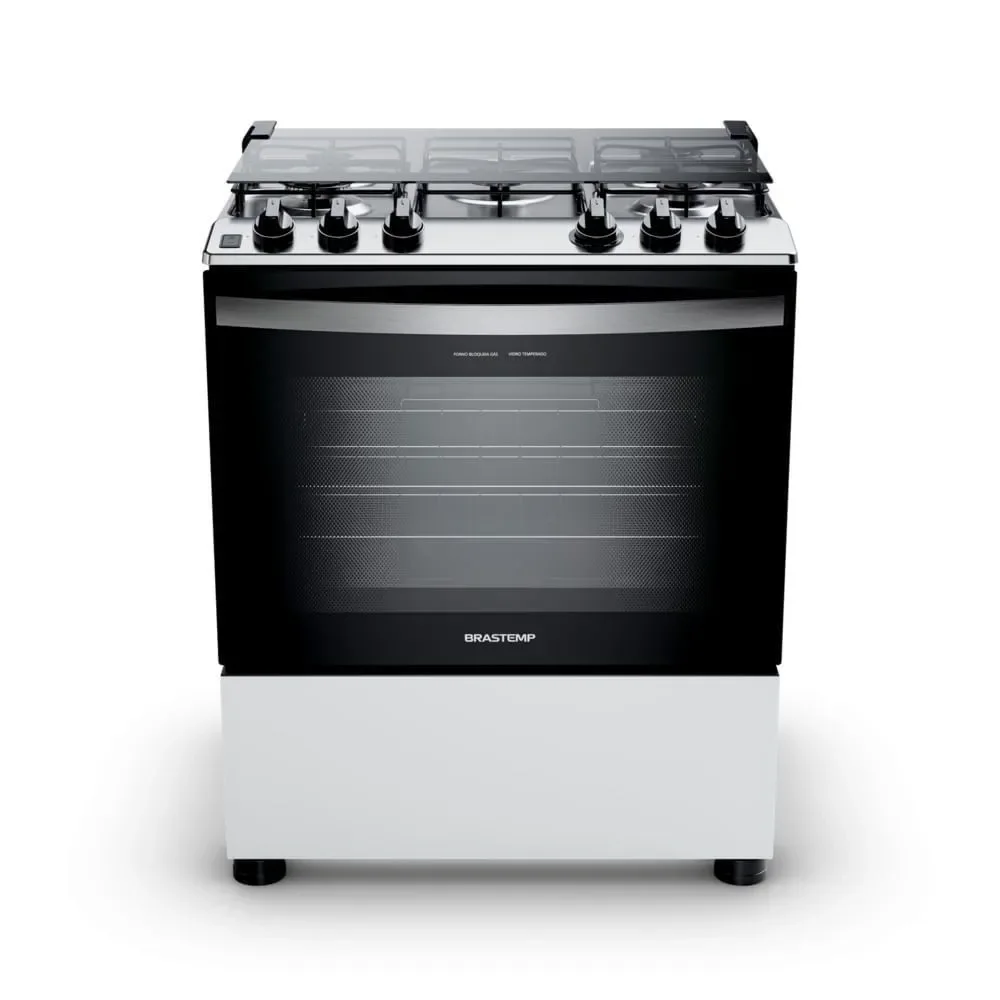 Fogão de Piso 5 Bocas a Gás Brastemp BFS5NDB Mesa Inox Acendimento Automático Branco Bivolt