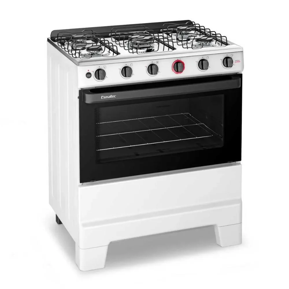 Fogão a Gás de Piso 5 Bocas Esmaltec Ideal Super Mesa Inox Acendimento Automático Branco Bivolt