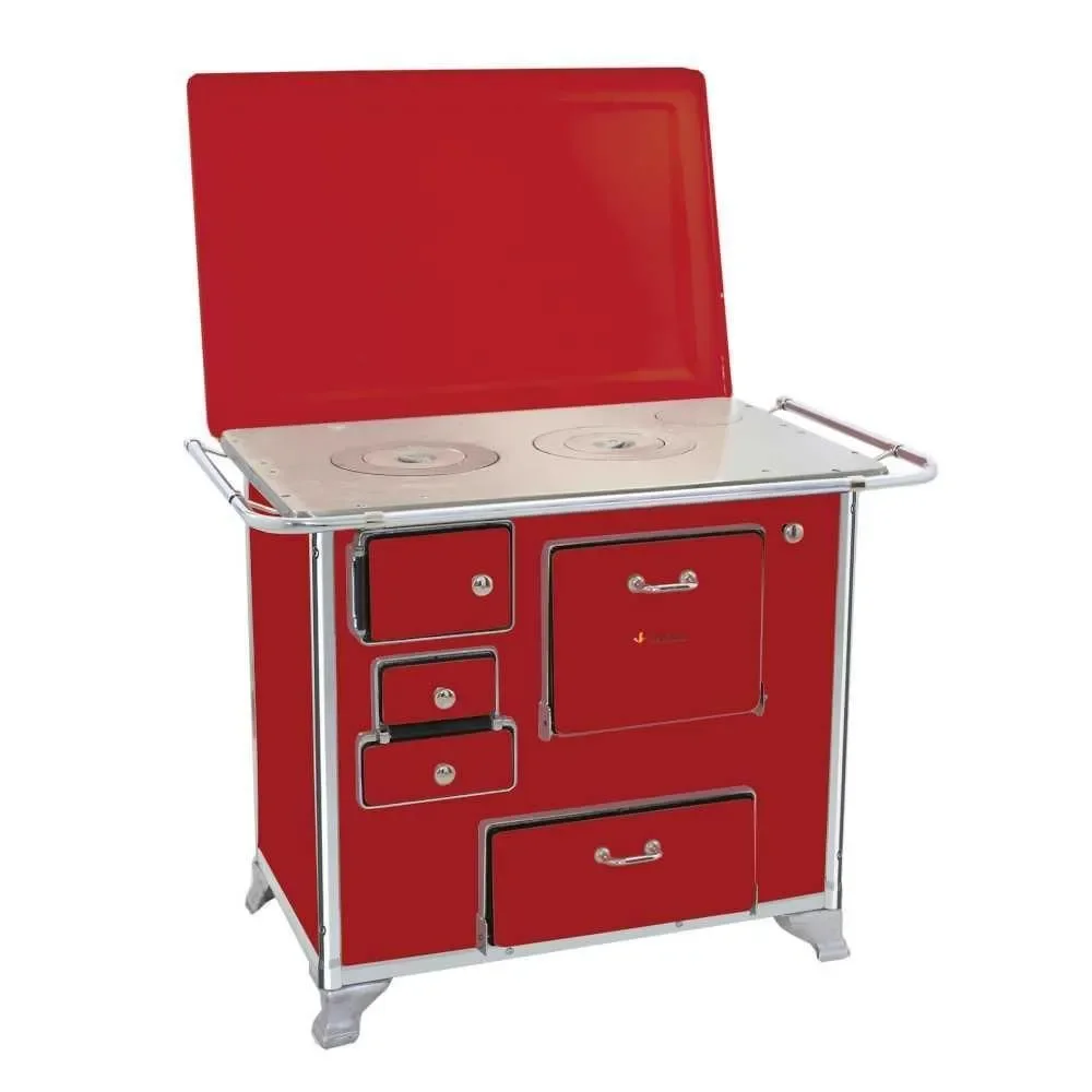 Fogão a Lenha Gabinete com Tampa Venâncio 2GDTVR Vermelho com Forno Esmaltado Saída Direita