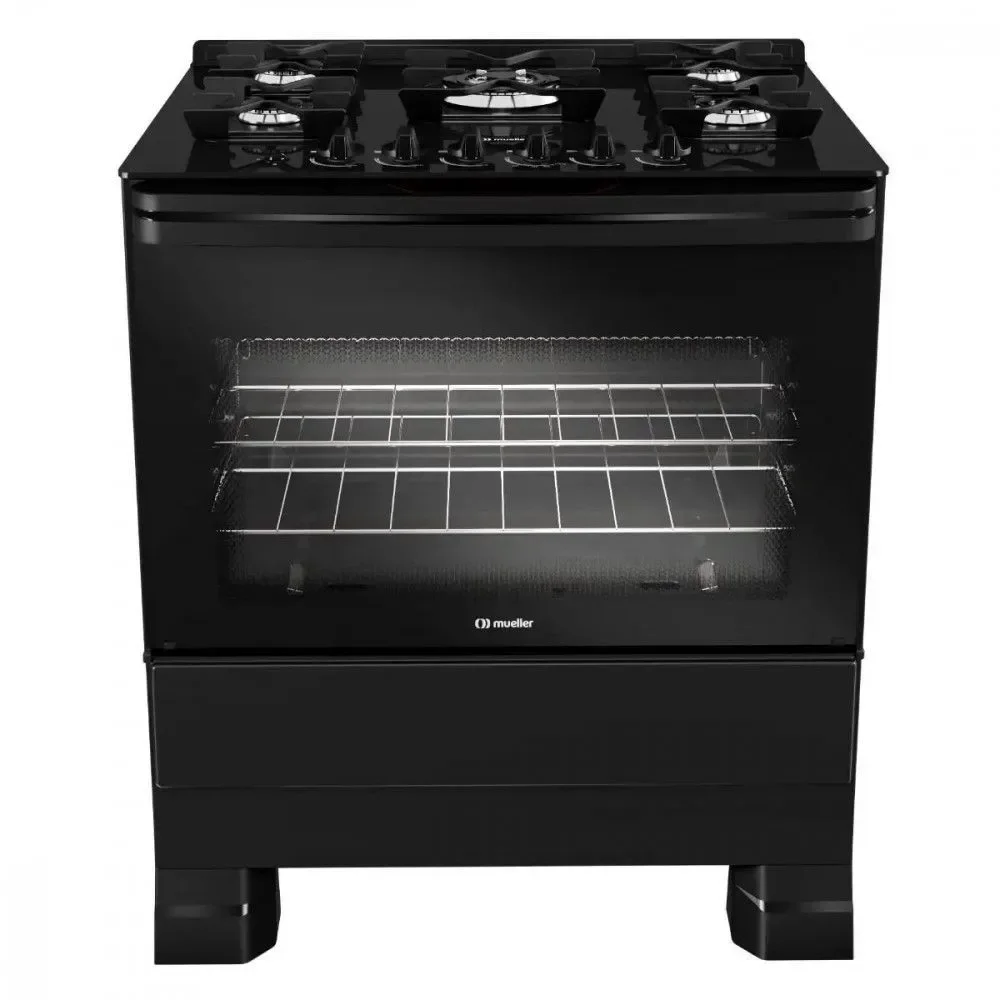 Fogão de Piso 5 Bocas a Gás Mueller MFV5BF Mesa de Vidro Temperado Acendimento Automático Preto Bivolt