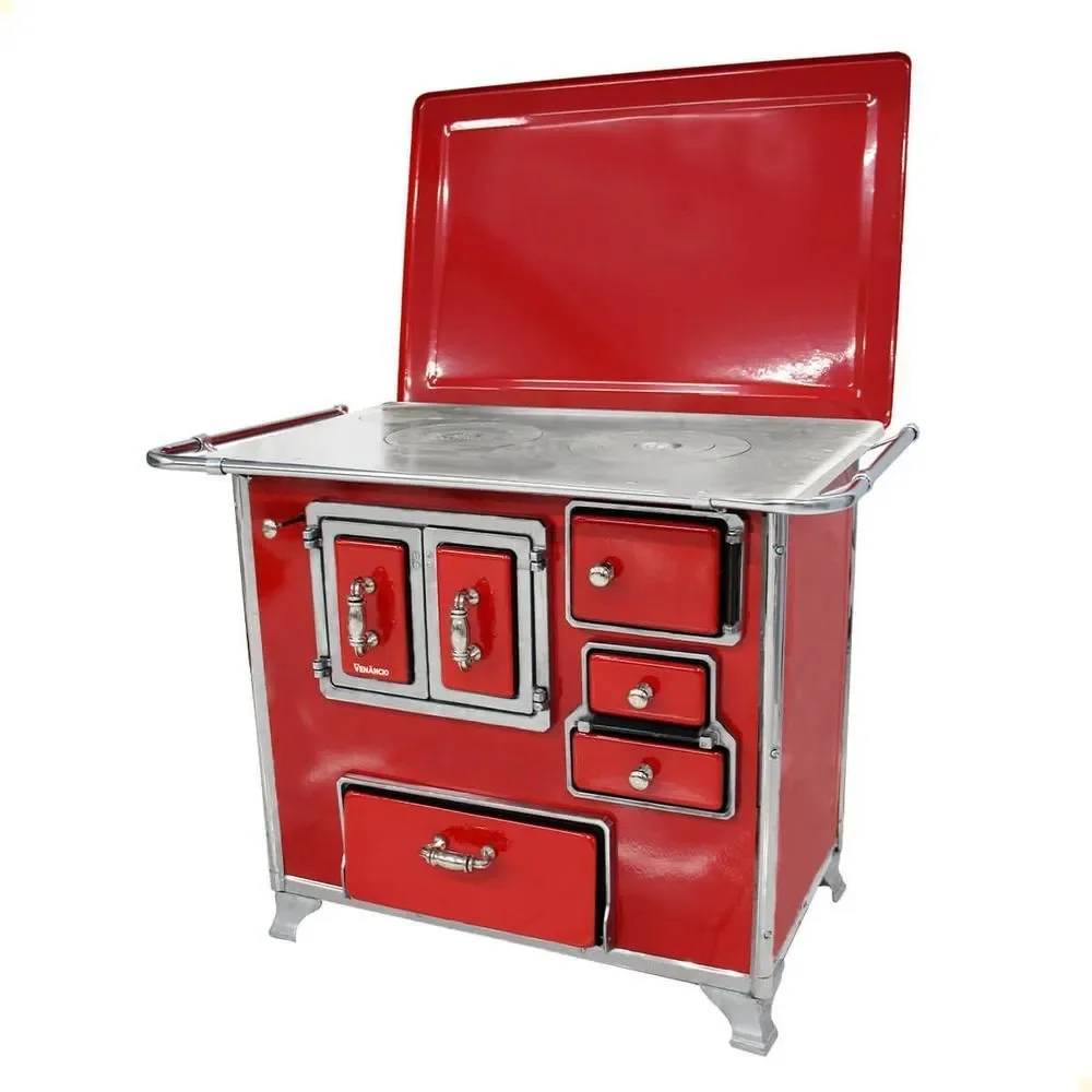 Fogão A Lenha Tradicional Venâncio N graus 2 Vermelho Com Tampa Gabinete Esquerdo