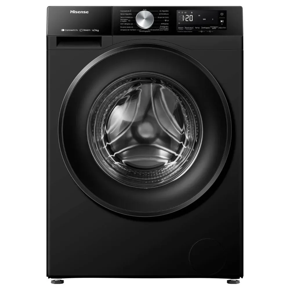 Lava e Seca Hisense WD3S1443BB1 14KG 9KG com Motor Inverter Wi-Fi Steam Preto 110V
