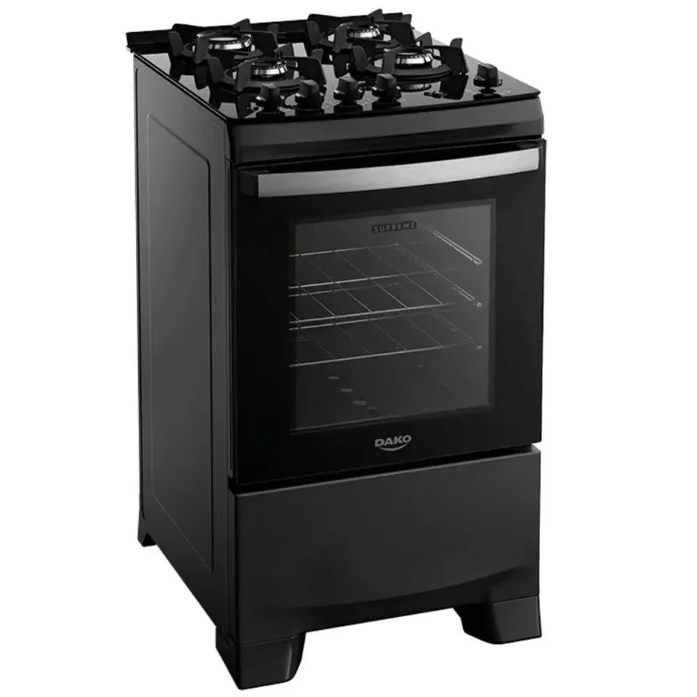 Fogão de Piso 4 Bocas a Gás Atlas Supreme Glass Mesa de Vidro Temperado Acendimento Automático Preto Bivolt