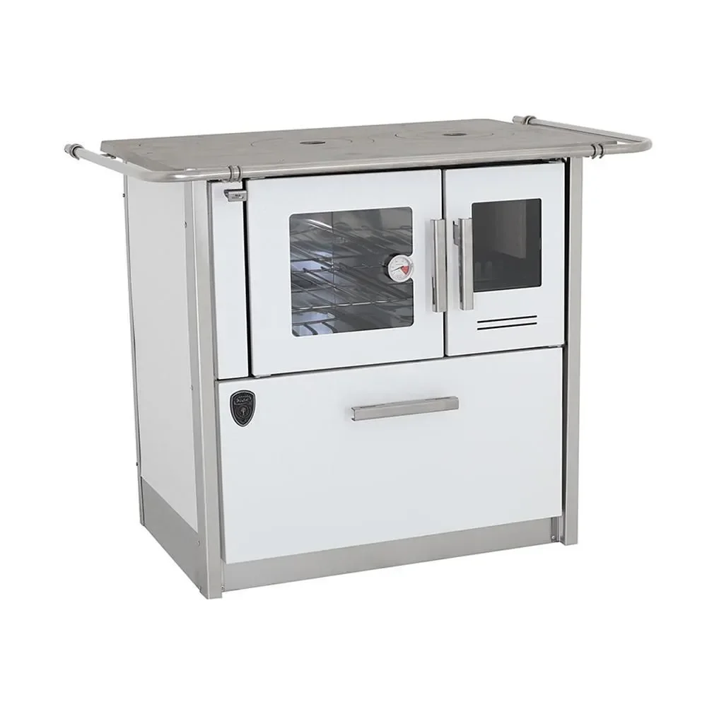 Fogão a Lenha Fornos Pinhal Eclipse Esquerdo Branco Chapa Ferro Fundido N2 com Forno Inox