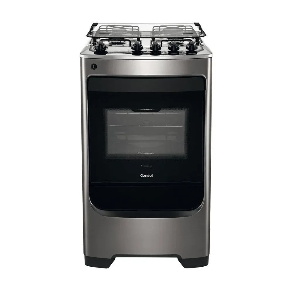 Fogão a Gás de Piso 4 Bocas Consul CFO4NAR Mesa Inox Acendimento Automático Inox Bivolt