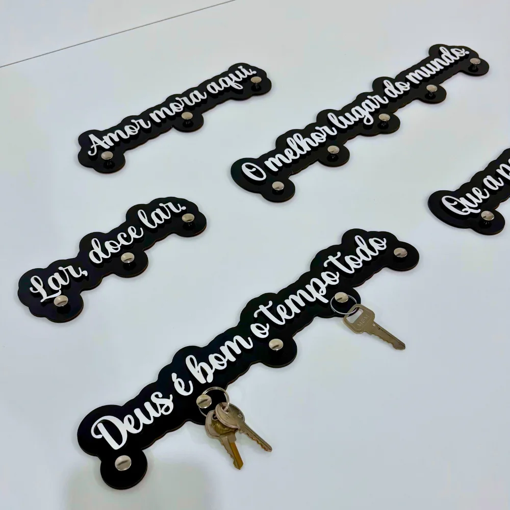 Porta Chave de Parede sem Furo Decorativo Moderno Mdf preto Inspirador