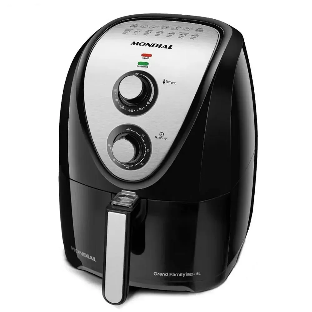 Fritadeira Elétrica Air Fryer Mondial AFN50BI 5L Cesto Quadrado Antiaderente Preta Timer 110V