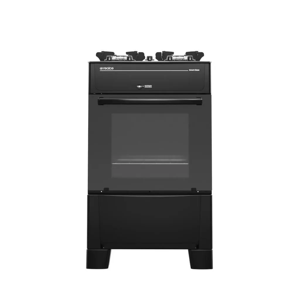Fogão de Piso 4 Bocas Gás Smart Glass 4Q Vidro Temperado Automático Preto Realce