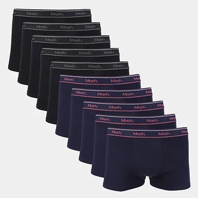 Kit Cueca Boxer Mash Cotton Elástico 10 Peças - Masculino