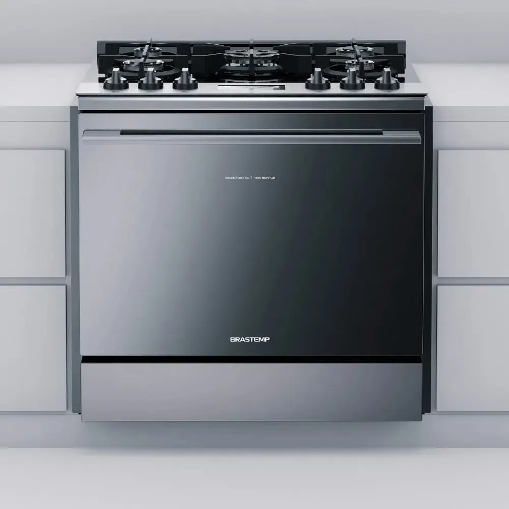 Fogão de Embutir 5 Bocas a Gás Brastemp BYS5VCRRNA Mesa de Vidro Temperado Acendimento Superautomático Inox 220V
