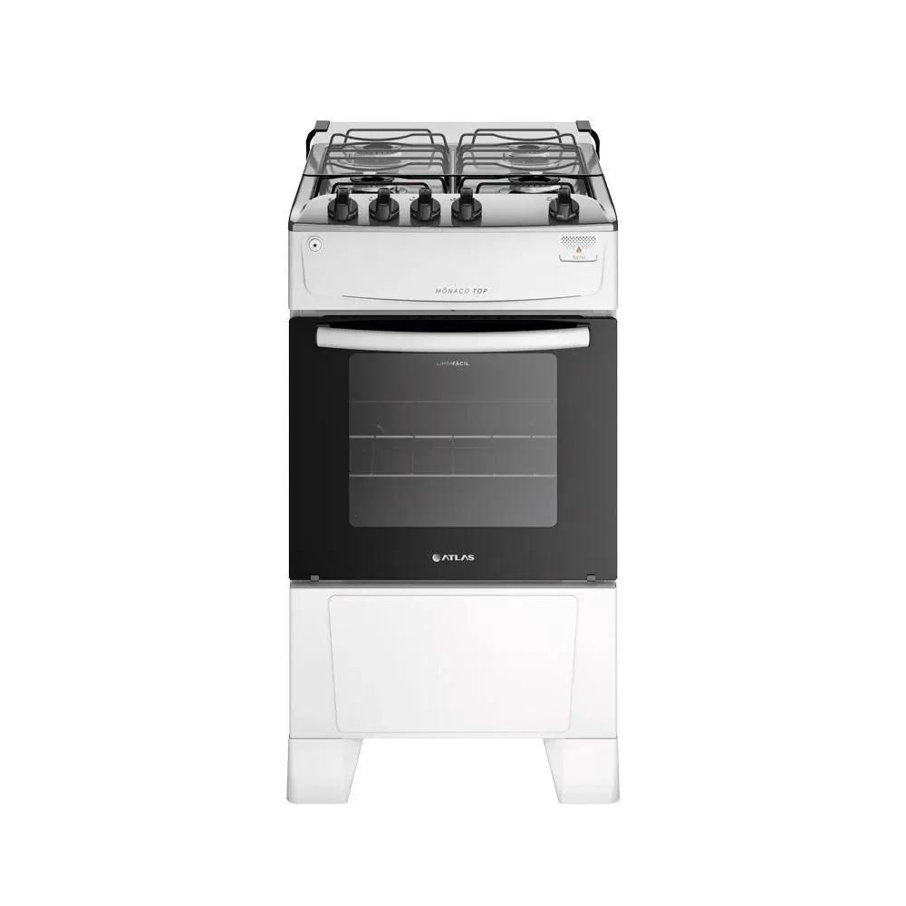 Fogão de Piso 4 Bocas a Gás Atlas Mônaco Top Mesa de Inox Acendimento Automático Branco Bivolt