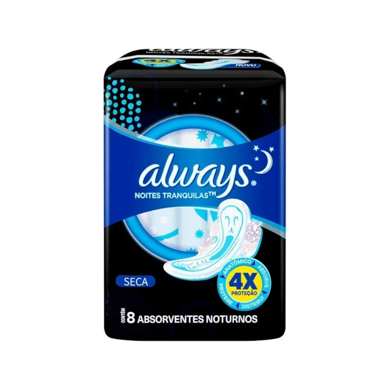 Absorvente Externo Anatômico Cobertura Seca Noturno Com Abas 8 Unidade
