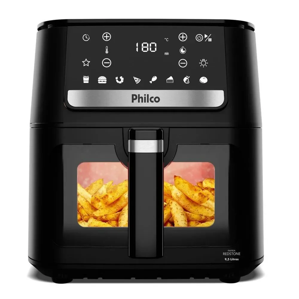 Fritadeira Air Fryer Philco PAF95A 9,5L 1800W Visor Glass Cesto Quadrado Digital Preto