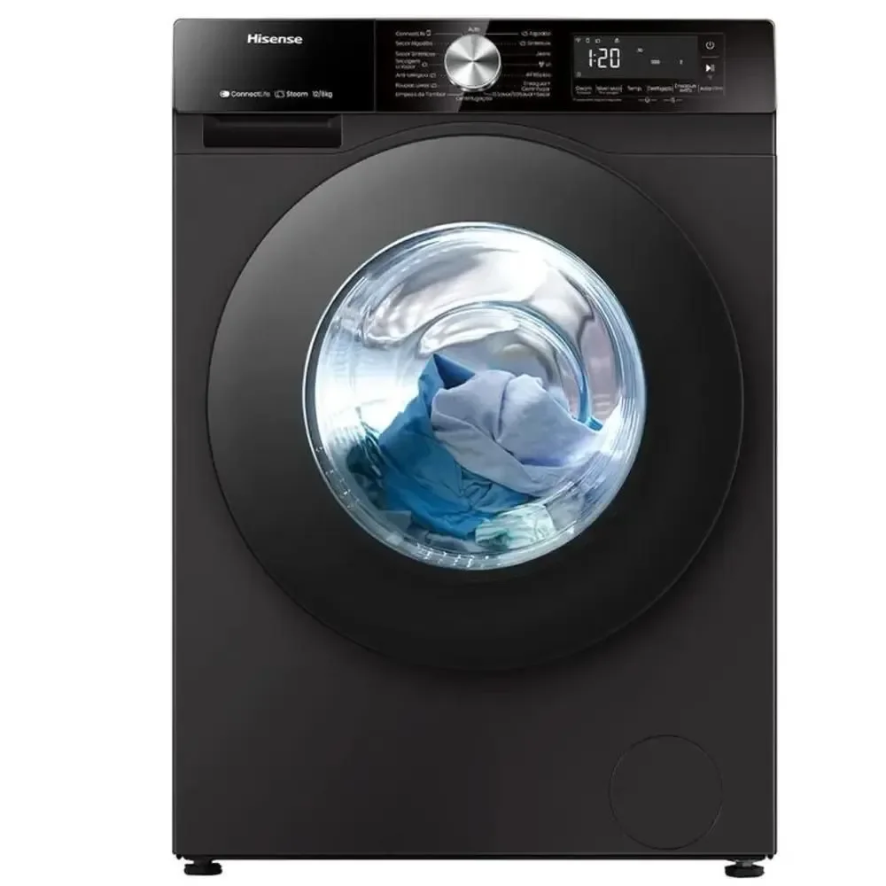 Lava e Seca Hisense WD3S12 12kg 8kg Motor Inverter Vapor Wi Fi Alexa Google Preto 110V