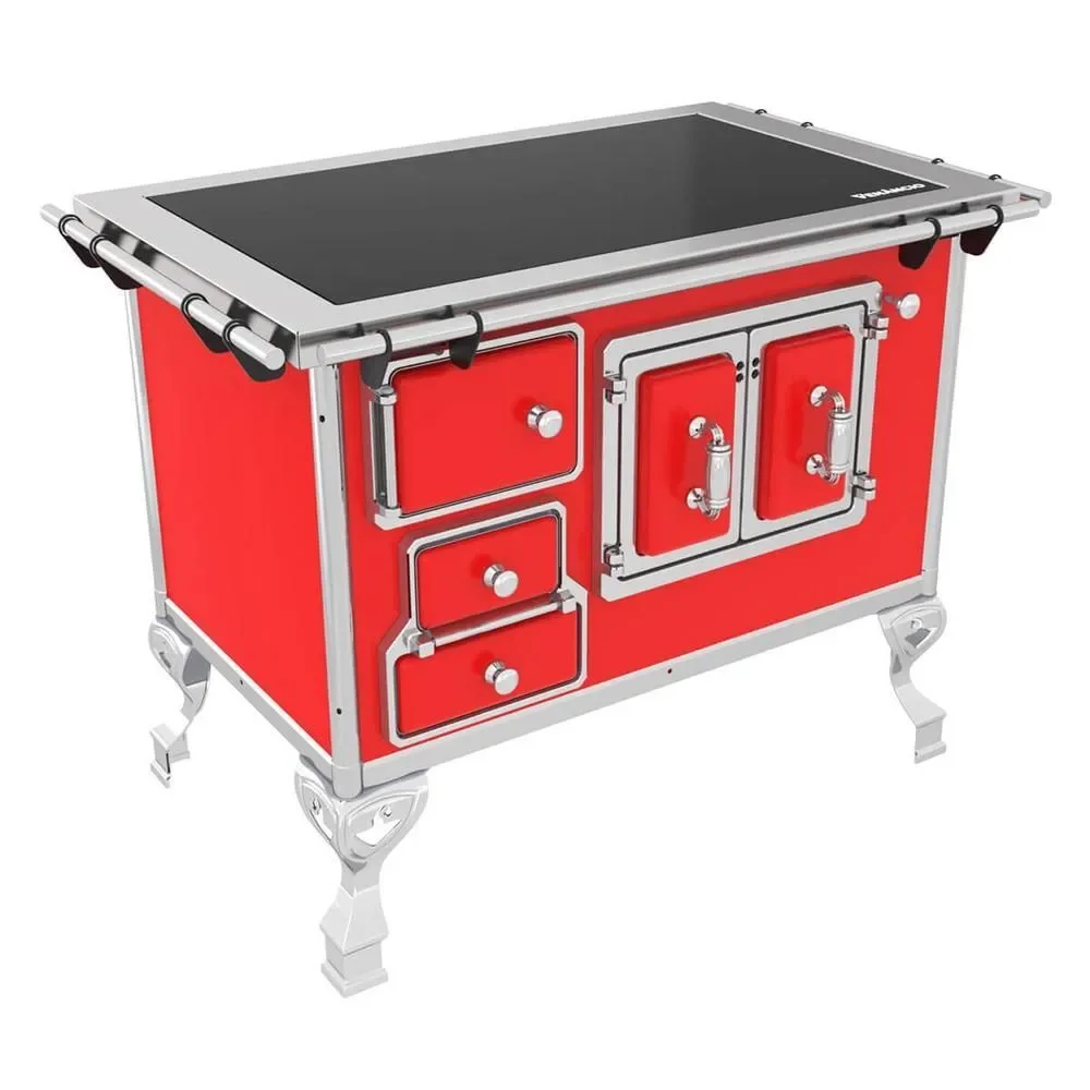 Fogão a Lenha Tradicional Nº2 4 Bocas Venâncio Vidro Temperado Manual Vermelho 96CM