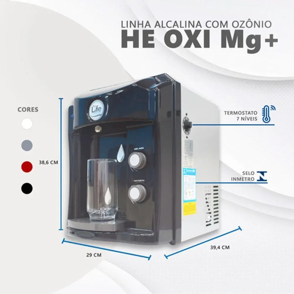 Purificador de Água Parede Top Life He Oxi mg+ Alcalina Ionizada Gelada Prata 110V