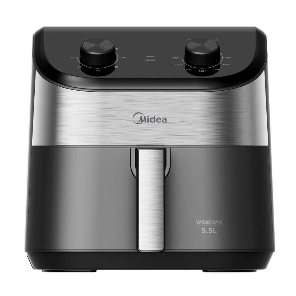 Fritadeira Air Fryer Midea Widemax 5,5L 1900W Antiaderente Preto Inox Timer Cesto Removível 220V