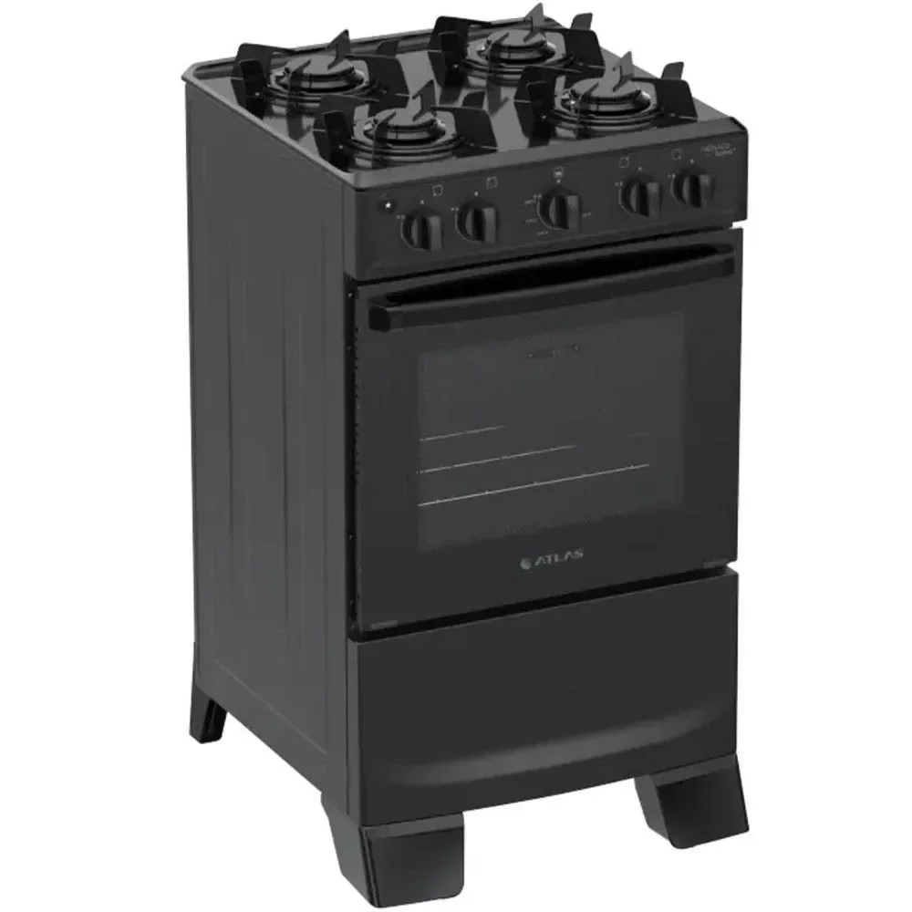 Fogão a Gás de Piso 4 Bocas Atlas Mônaco Lustro Mesa Esmaltada Acendimento Automático Preto Bivolt