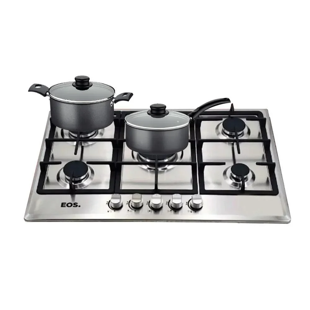 Kit Fogão Cooktop a Gás EOS ECG05 5 Bocas Inox com 2 Panelas Tramontina Turim Bivolt