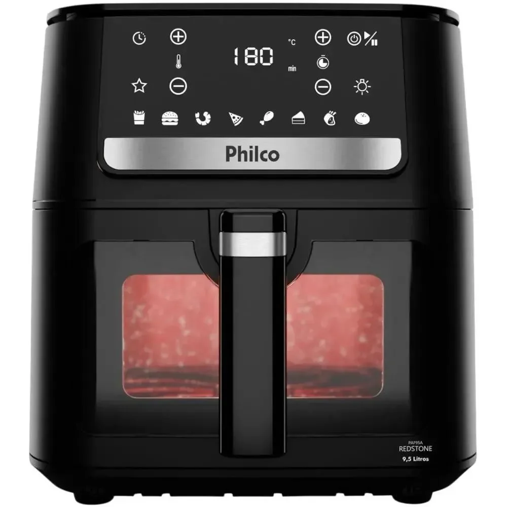 Fritadeira Air Fryer Amvox PAF95A Redstone 9,5L 1800W sem Óleo Cesto Antiaderente Preta 110V
