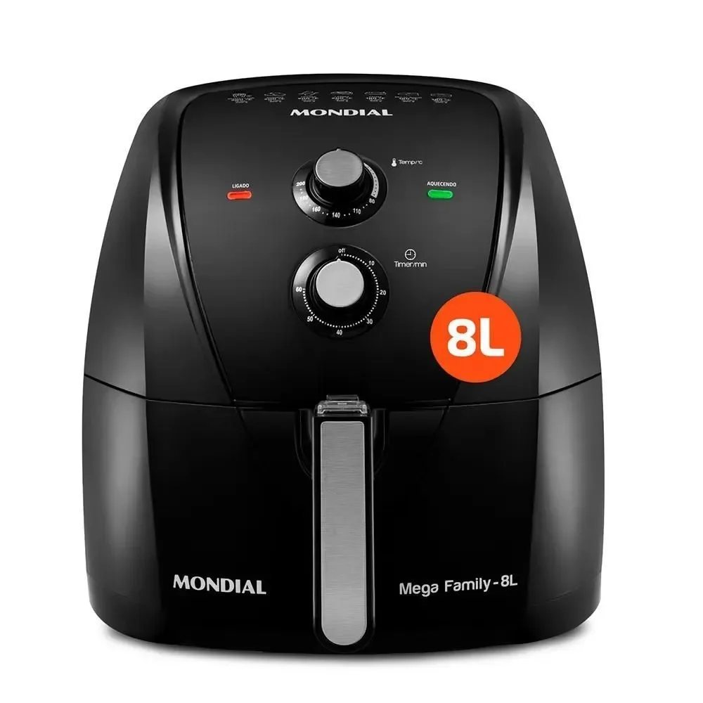Fritadeira sem Óleo Air Fryer Mondial AFN-80-FB 8L 1900W Full Black com Cesto Removível e Revestimento Antiaderente 110V