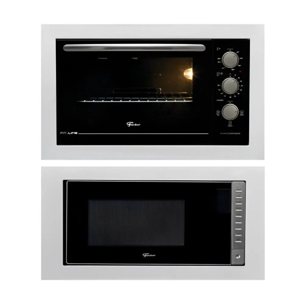 Kit Forno Elétrico de Embutir e Micro-ondas Fischer Fit Line 48L e 25L 900W Autolimpante Moldura Branca 110V