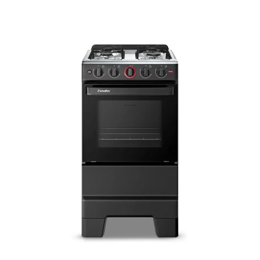 Fogão de Piso 4 Bocas a Gás Esmaltec Ideal Super Mesa em Aço Inox Acendimento Automático Preto Bivolt