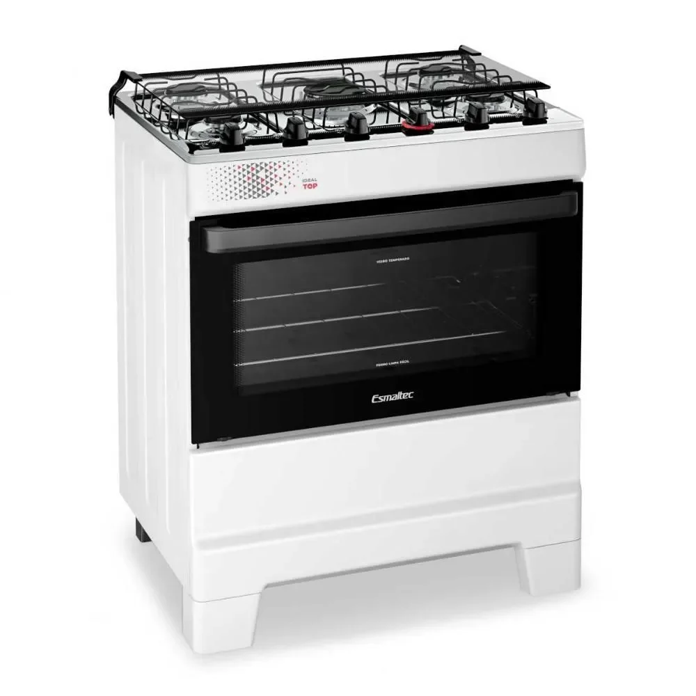 Fogão a Gás de Piso 5 Bocas Esmaltec Ideal Top Mesa Inox Acendimento Automático Branco Bivolt