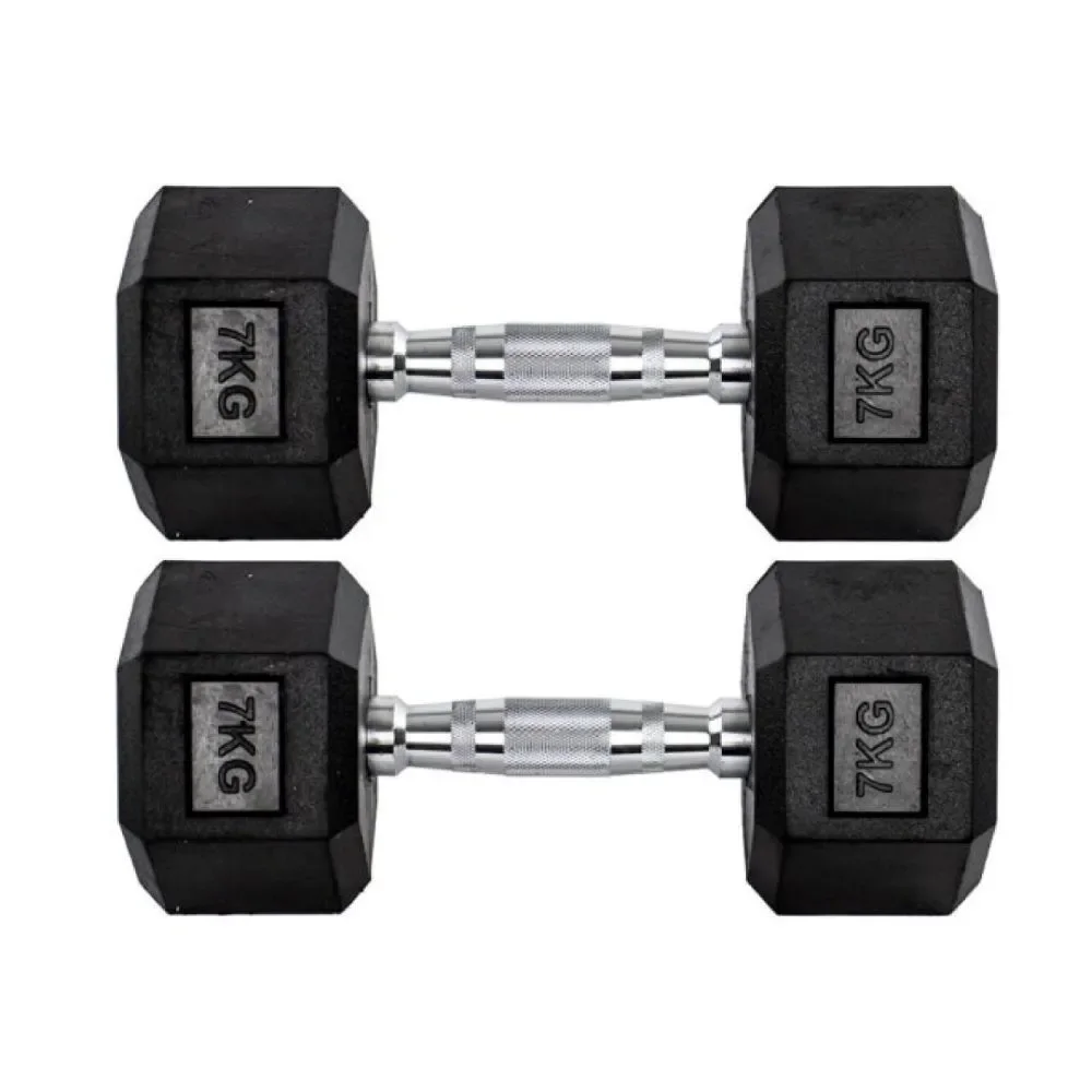 Par Halteres 7kg + 7 kg Dumbbell Sextavado Emborrachado Pegada Cromada Gallant (GDb07F3B-Pt)