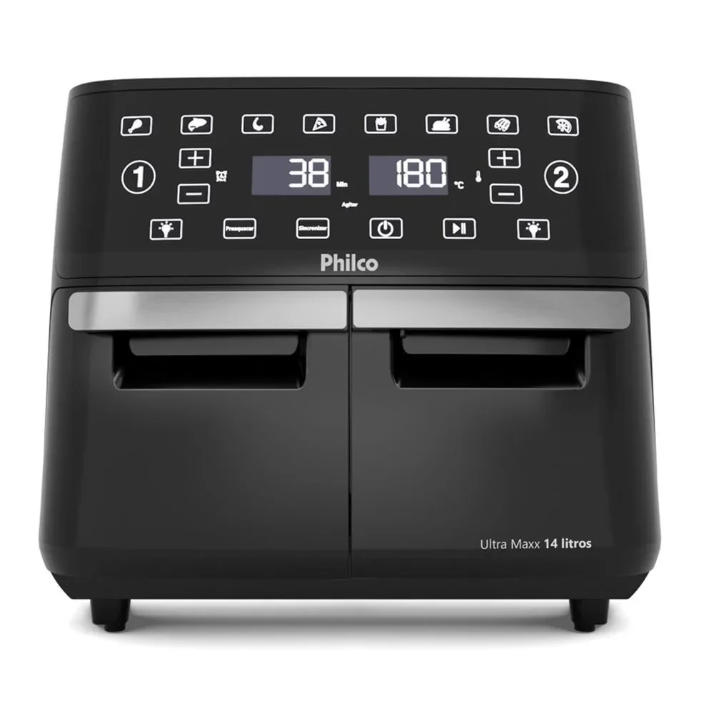 Fritadeira Elétrica Air Fryer Philco PAF14A 14L 2000W Digital 4 em 1 com Cesto Antiaderente e Grelhas 110V