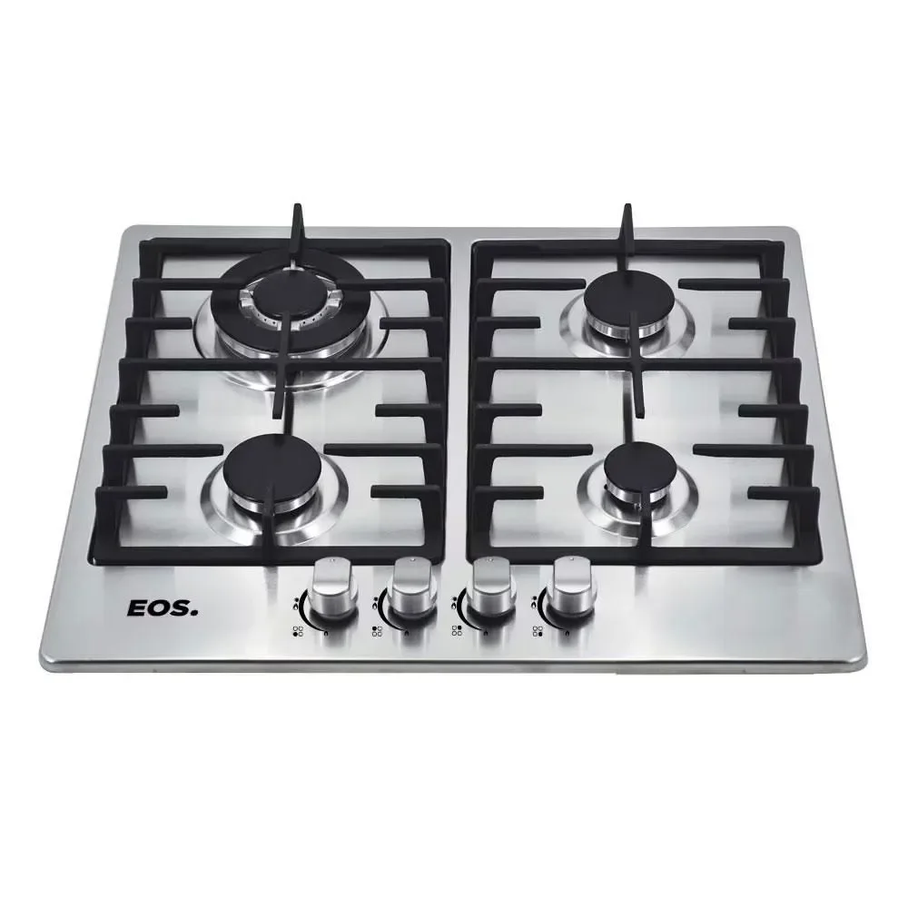 Fogão Cooktop a Gás EOS ECG04 4 Bocas Mesa Inox Tripla Chama Trempe Ferro Fundido Inox Bivolt