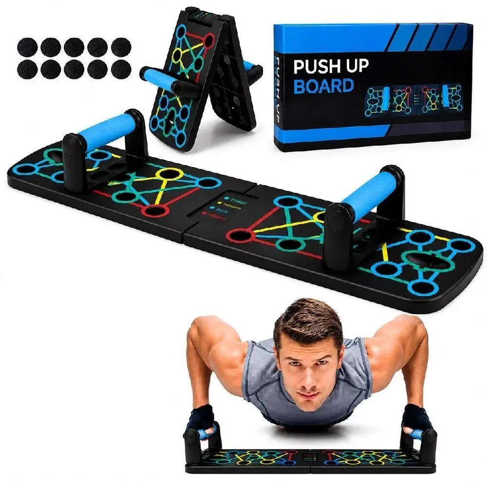Plataforma de Exercícios 14 em 1 com Sistema 14 em 1 Dobrável Portátil Alças Antiderrapantes Preto Bivolt 63CM