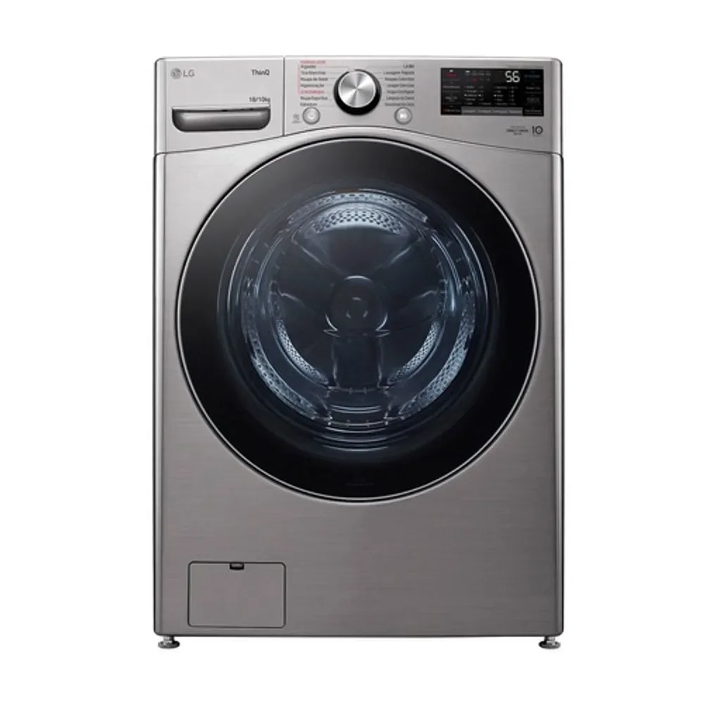 Lava e Seca LG WD18SV2S6B 18kg 10kg Smart com Vapor AI DD Inox Look Frontal 110V