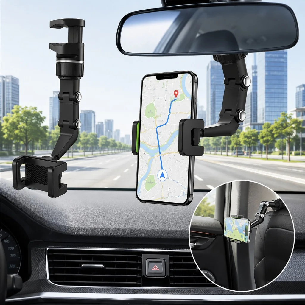 Suporte Veicular Para Celular Smartphone Retrovisor Braço Articulado Ajustável Universal Resistente
