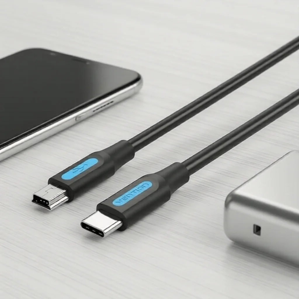 Cabo Vention USB-C para Mini-B para Smartphone, Laptop, Câmera, Câmera Veicular