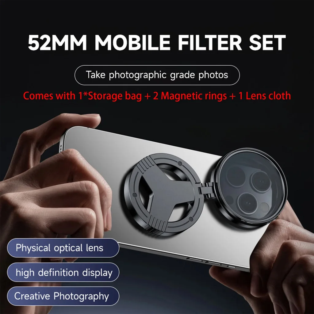 Suporte Magnético 52mm Filtro Polarizador CPL para Lentes de Celular Samsung e Outros Smartphones com Adaptador