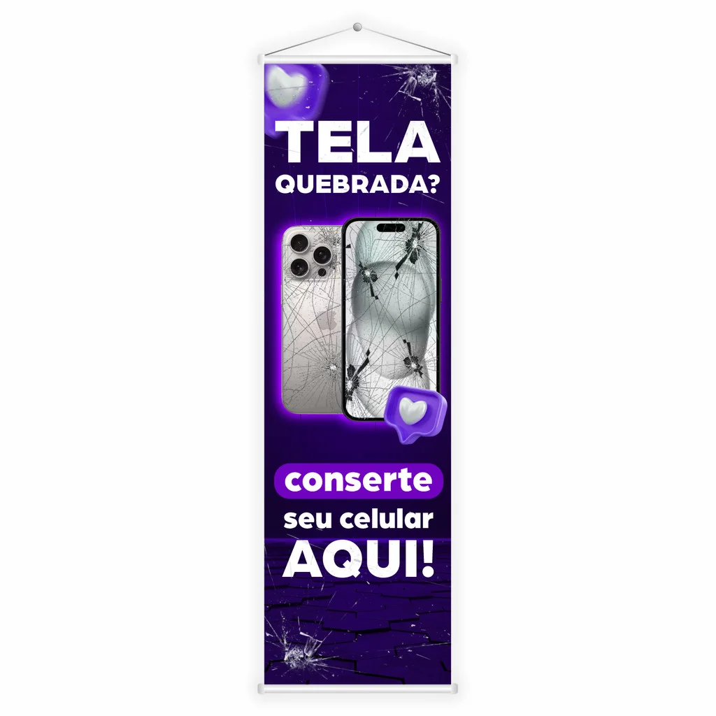 Banner Lona Assistência Técnica Celular Tela Quebrada 100x30