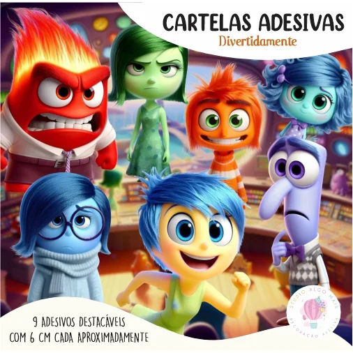 Cartela Adesivo DivertidaMente Vinil à Prova D'água - Adesivos p/ Caderno, Squeeze, Smartphone, Notebook, Bike, Moto