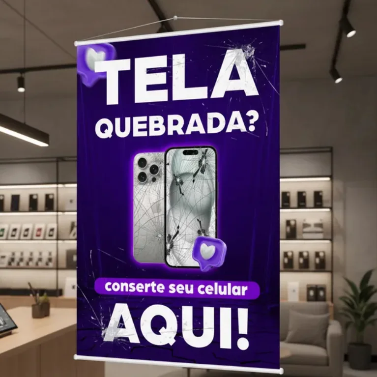 Banner Lona Assistência Técnica Conserto Celular Smartphone Iphone Tela Quebrada Divulgação 100x70