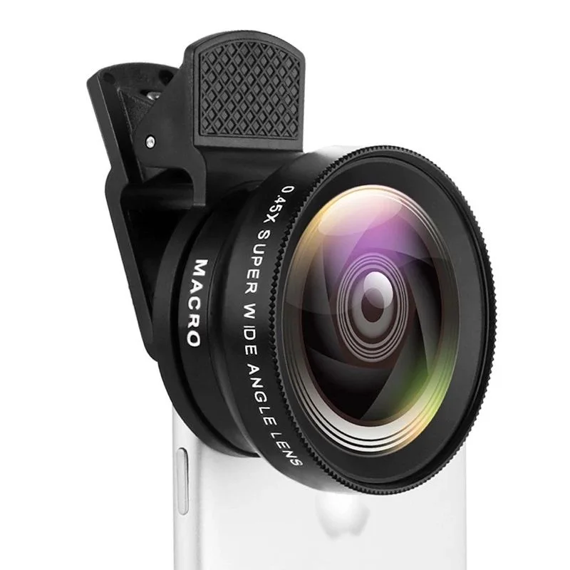 Conjunto de Lentes Externas para Câmera de Smartphone 2 em 1: Lente Grande Angular Portátil + Lente Macro de 12,5x